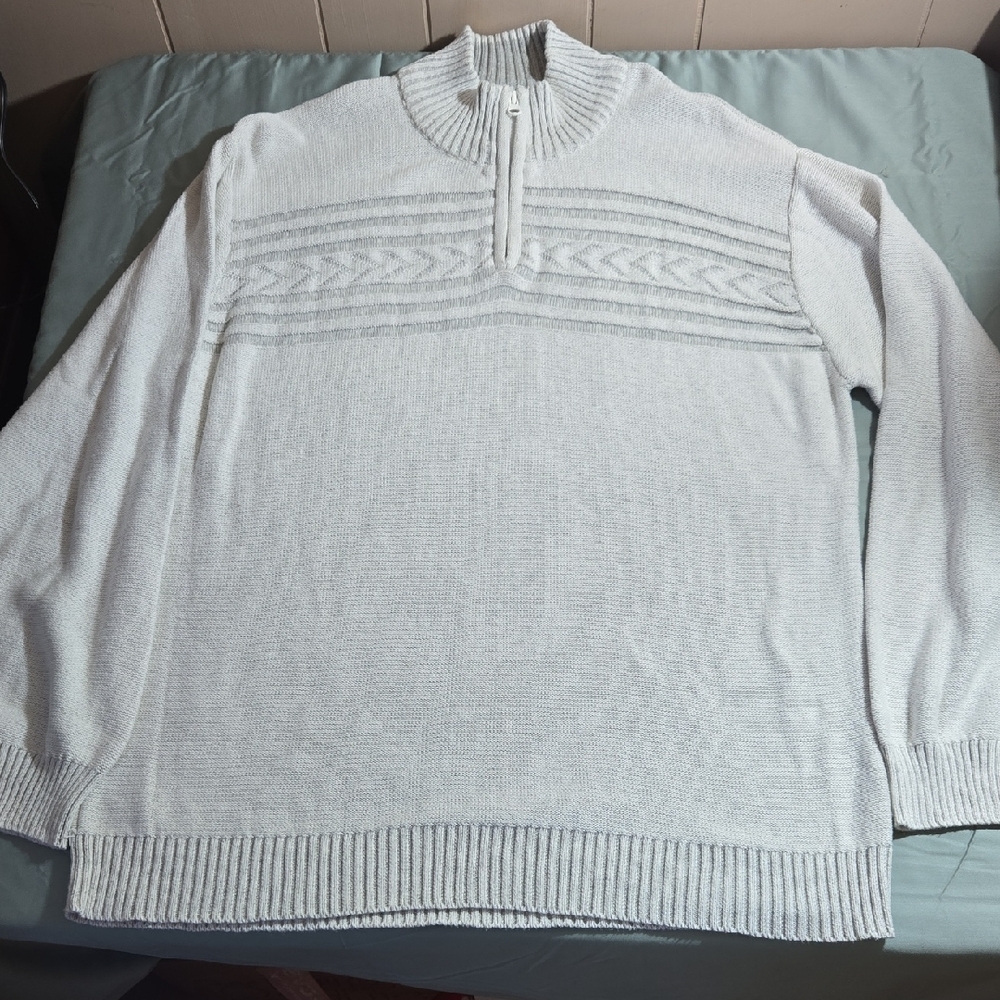 Men's White & Gray American Rag 100% Cotton XXL Quarter Zip Pullover Sweater